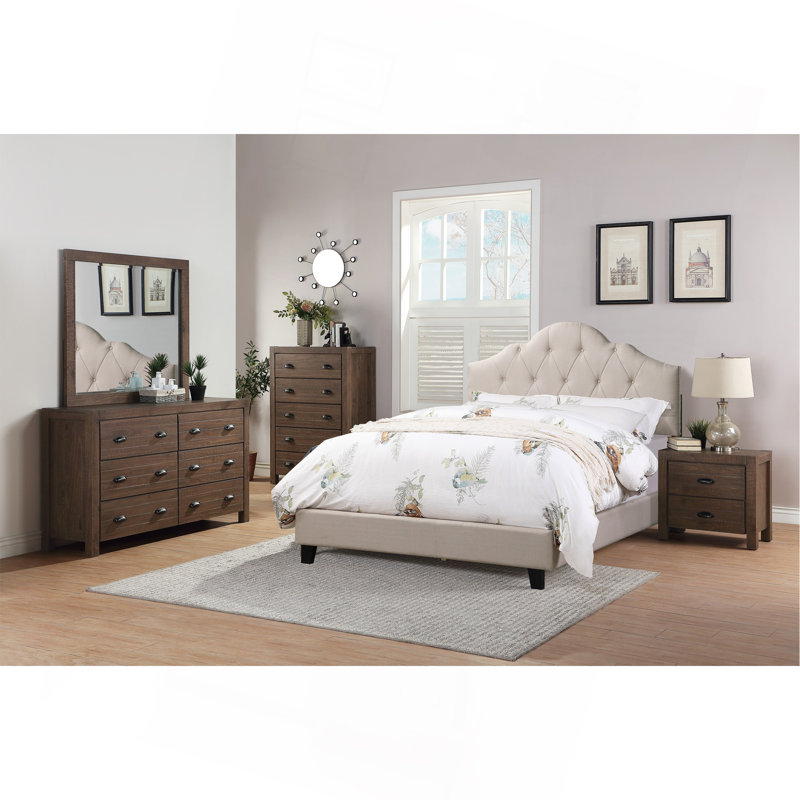 Rembourrage contemporain capitonné en polyfibre brun clair, Marron clair, Grand lit
