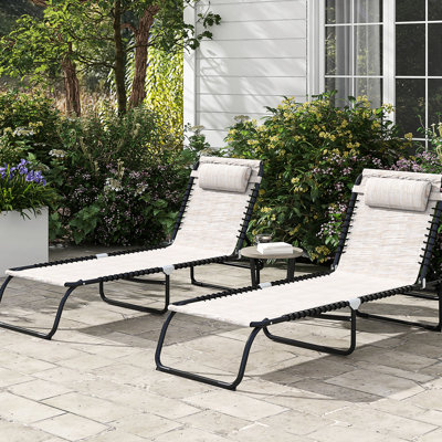 2 chaises longues pliantes - Chaise longue avec siège en filet respirant, 4 dossiers inclinables pour une utilisation extérieure inclinable à la crème portable, siège