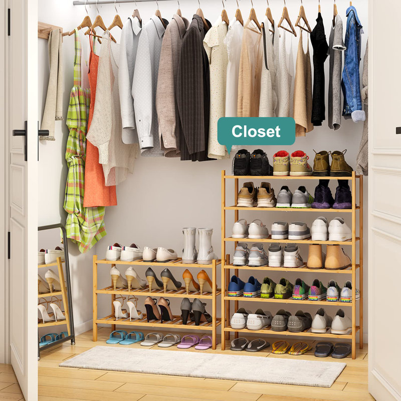 Modern 6-Tier Bamboo Shoe Rack, Space Saving, Waterproof, Stackable, Foldable Design