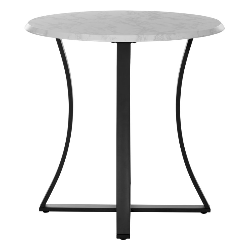 Repton Round Metal Base Dining Table, White Faux Marble/Black