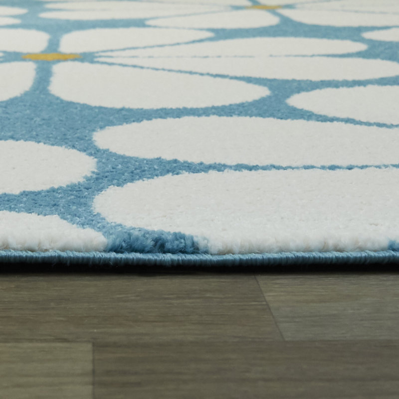 Tapis bleu / blanc Cheylyn, Rectangle 5 pi 3 po x 7 pi, Bleu