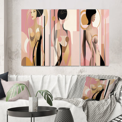" Sensual Elegance Woman In Pink And Gold " by Designart 3 - Pieces