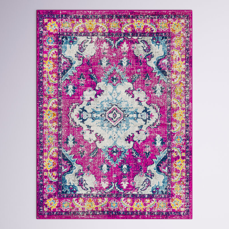 Adelia Machine Woven Oriental Pink Area Rug, Rectangle 6'7" x 9'