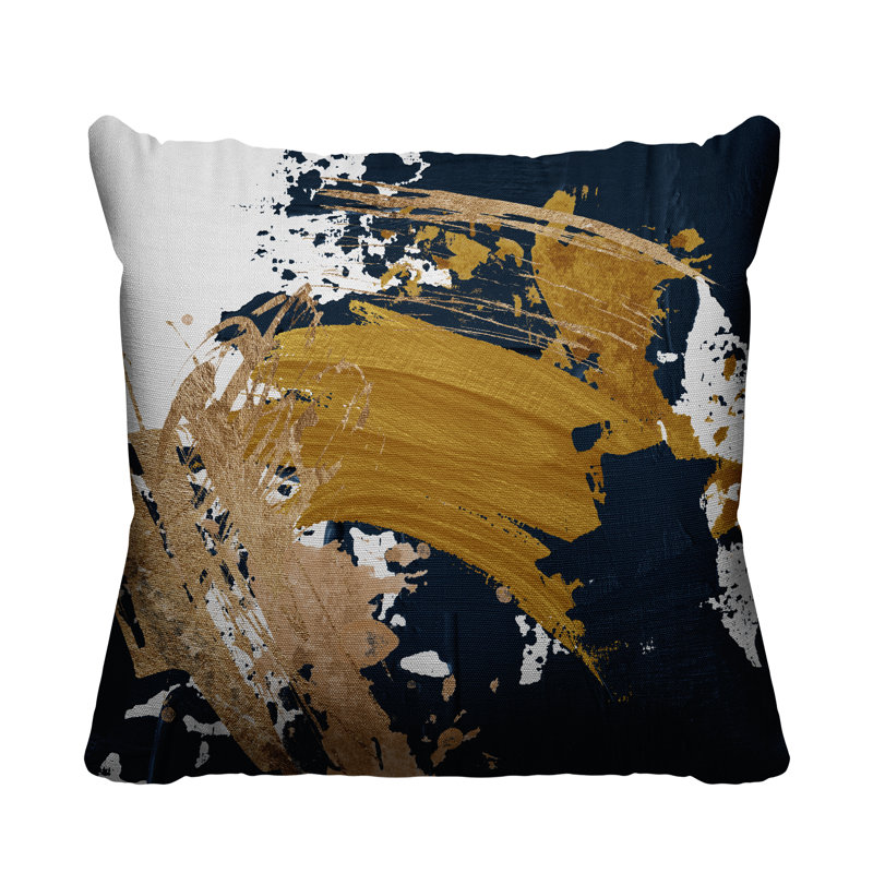 Wintta Abstract Outdoor Reversible Throw Pillow, 17W" x 17H", Mustard/Navy Blue/Gold 