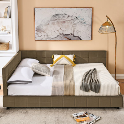 Lit tapissier grand format, velours brun, pour chambre à coucher et lit de jour à décoration intérieure, espace idéal