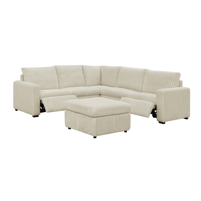 Canapé modulaire inclinable électrique Riaanford, Velours côtelé beige