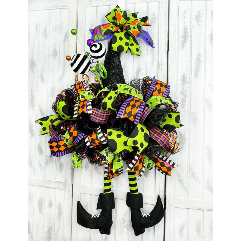 Couronne d'Halloween avec chapeau de sorcière et pieds pliables