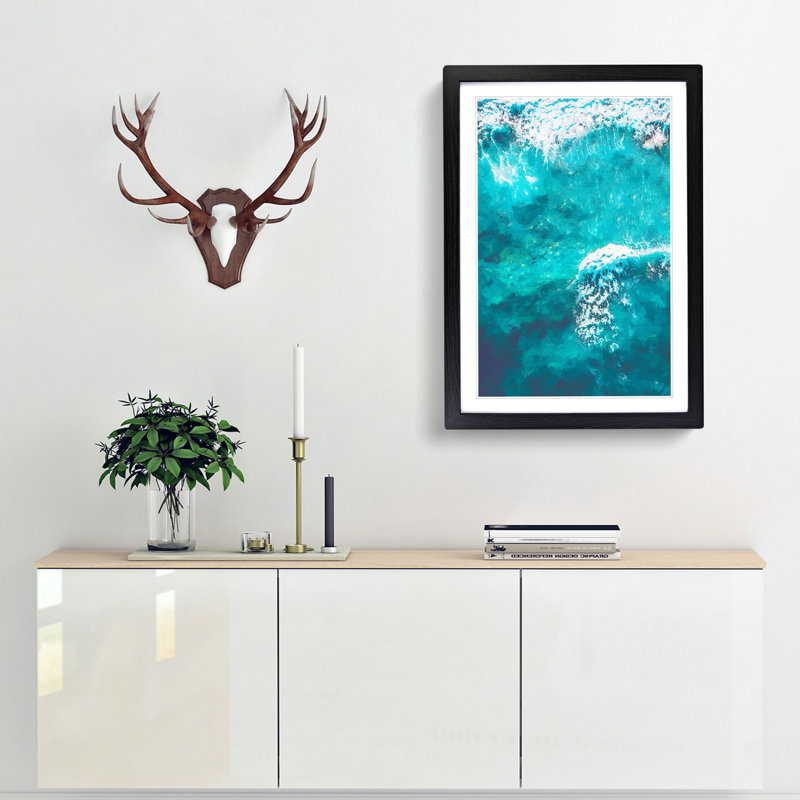 Surfing Waves in Abstract - Framed Print, 48cm H x 36cm W x 2cm D, Black Framed