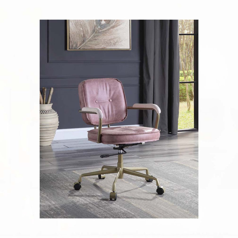 Siecross Pink Top Grain Leather Office Chair, Pink