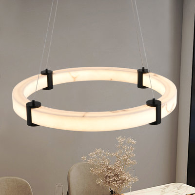 Luminaire suspendu moderne à DEL, lustre suspendu rond en imitation marbre avec anneau rond de 24 pouces