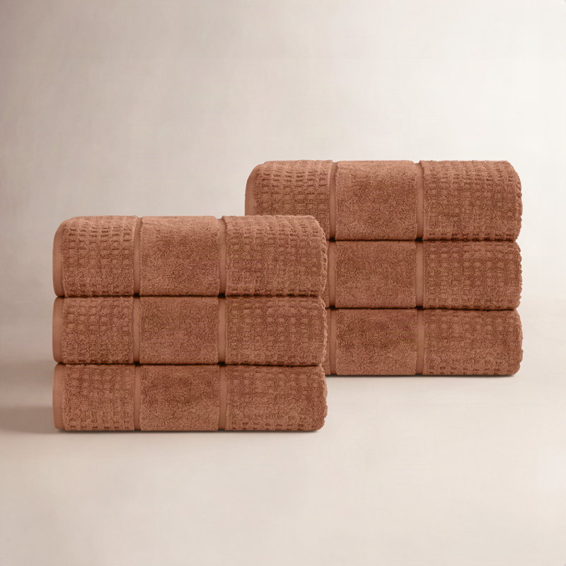 Camillah 100% Zero Twist Cotton Waffle Honeycomb Plush Absorbent Medium Weight Hand Towel Set, Rust