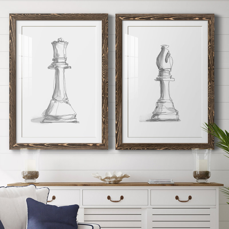 Chess Room Study III Premium encadré mat - prêt à être suspendu, Noyer, H 43,5 po x l 31,5 po x P 1 po