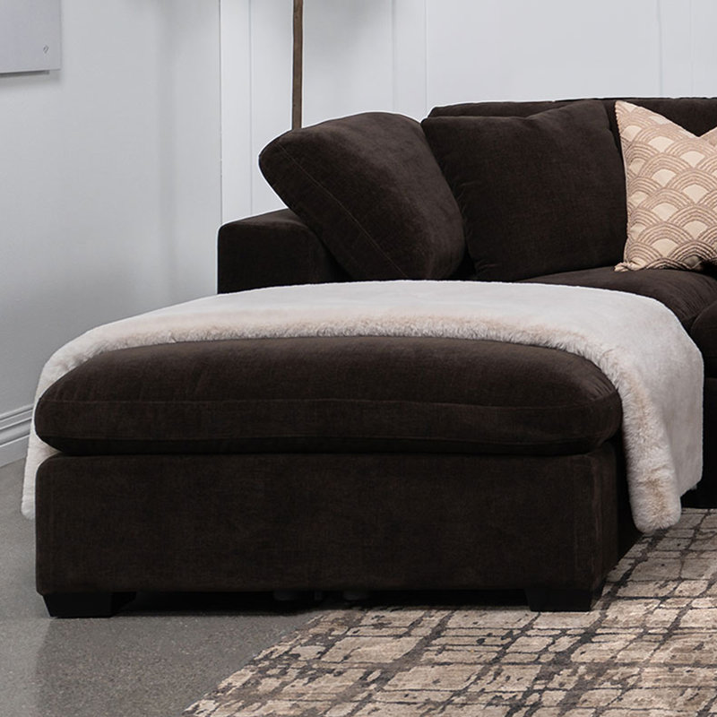 Repose-pieds rectangulaire rembourré en tissu, chocolat noir