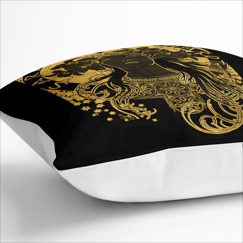 Sarah Bernhardt In Gold Square Throw Cushion, 40cm H x 40cm W x 15cm D, White