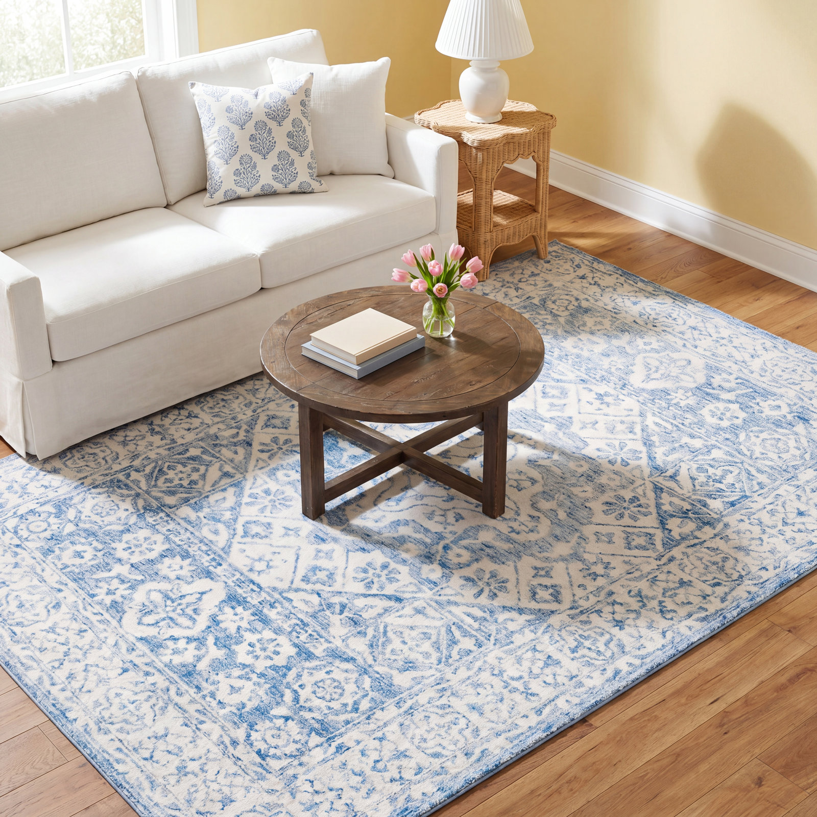 Clarktown Pale Blue Ivory Hand-Tufted Wool Rug, Rectangle 9' x 13'