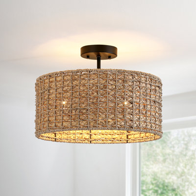 Stutz 16in. 3-light Rattan Drum Semi-flush Mount Ceiling Light