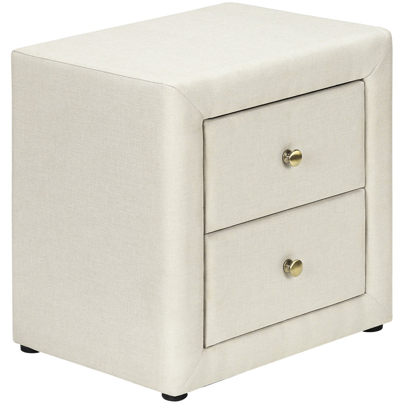 Table de chevet beige en lin pour chambre à coucher - Augmenter la capacité de rangement transitionnelle avec revêtement et tiroir