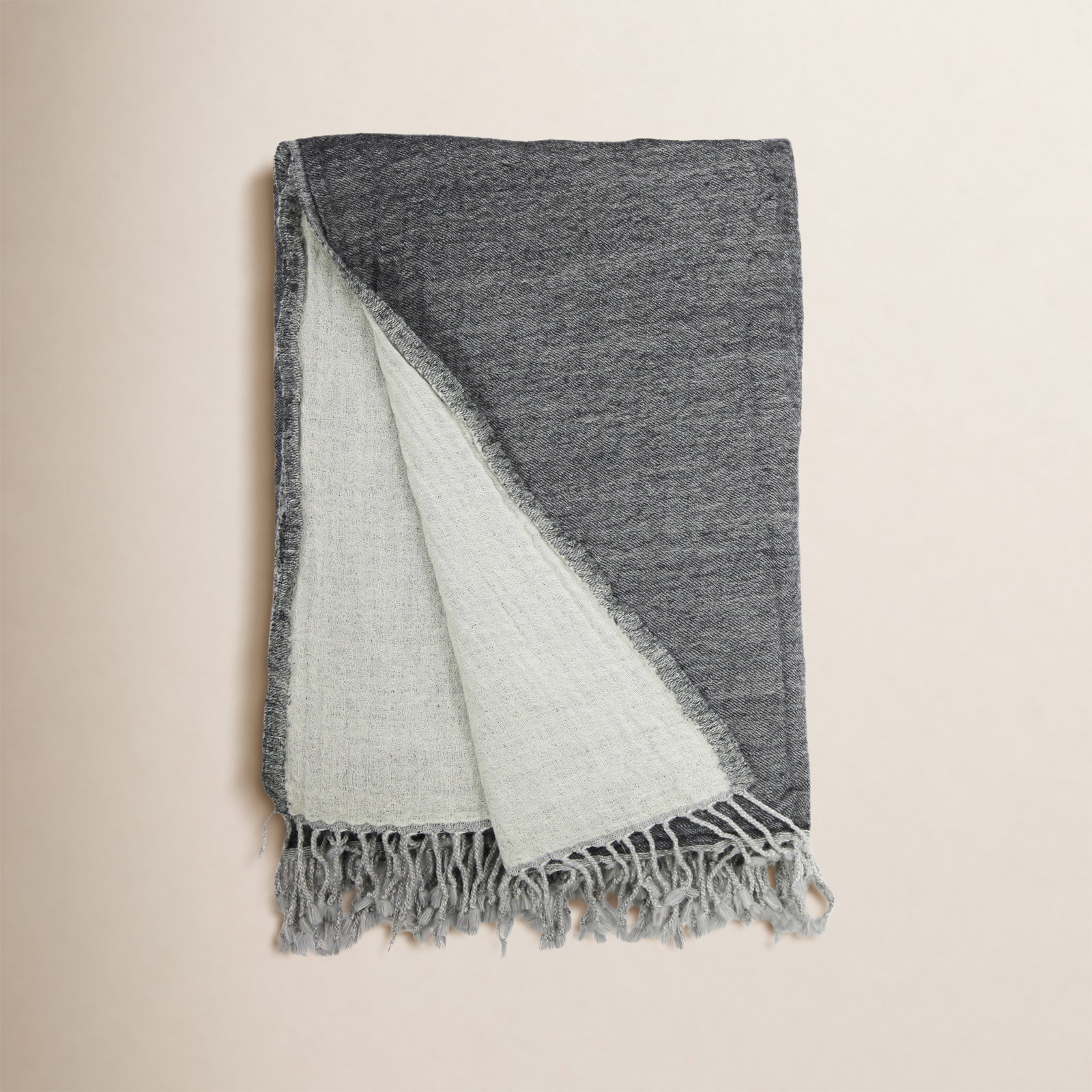 Cosette Merino Wool Hand Woven Throw Blanket, Charcoal/Light Gray