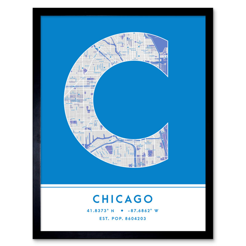 Chicago City Map Chicago Blue - Single Picture Frame Typography