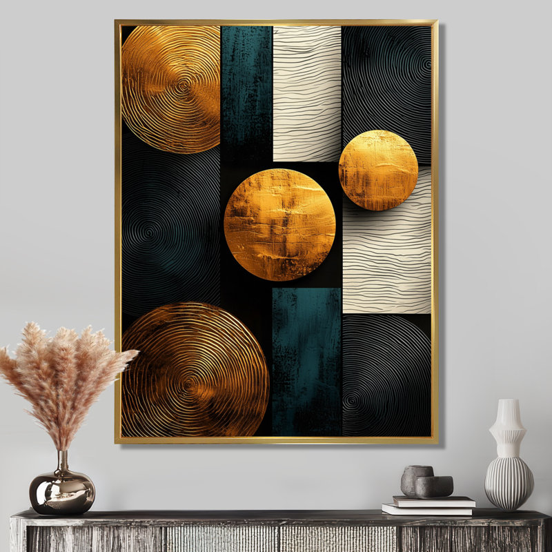 Philippe - Abstract Wall Art Living Room, H 32 po x l 24 po, Reproduction encadrée sans passe-partout, Doré