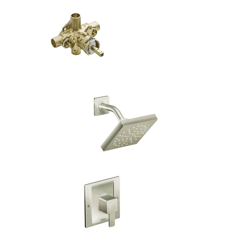 Robinet de douche 90 degrés avec valve brute et Posi-Temp, Nickel brossé