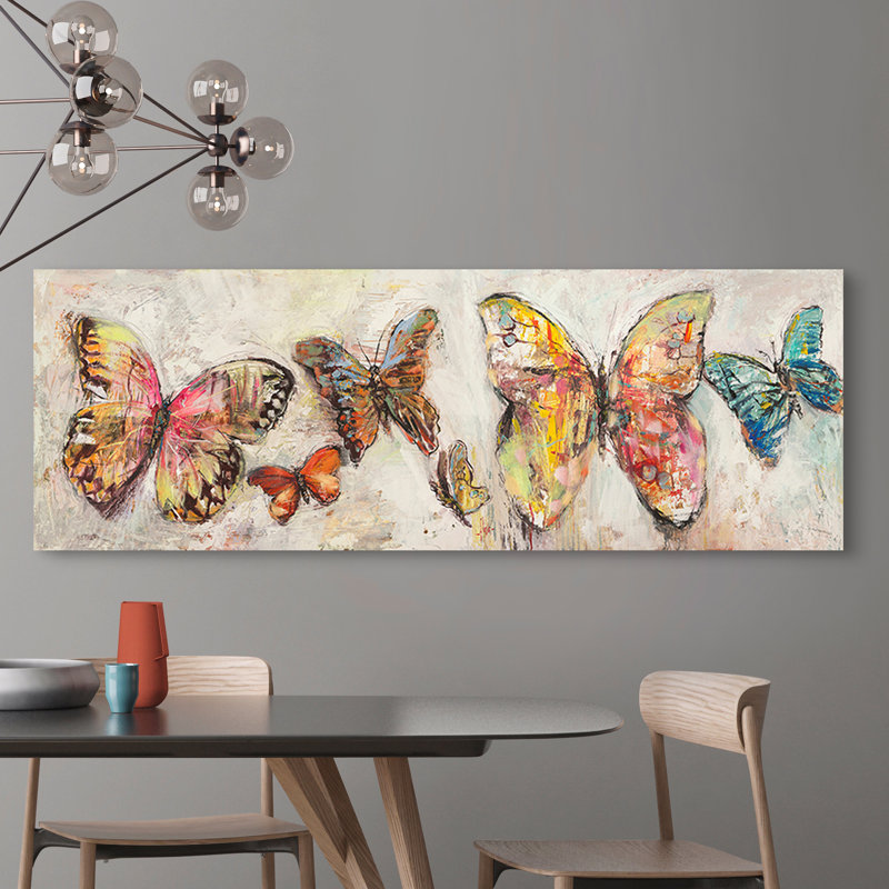 Flying Butterflies by Luigi Florio - No Frame Print on Canvas, 35cm H x 100cm W x 4cm D