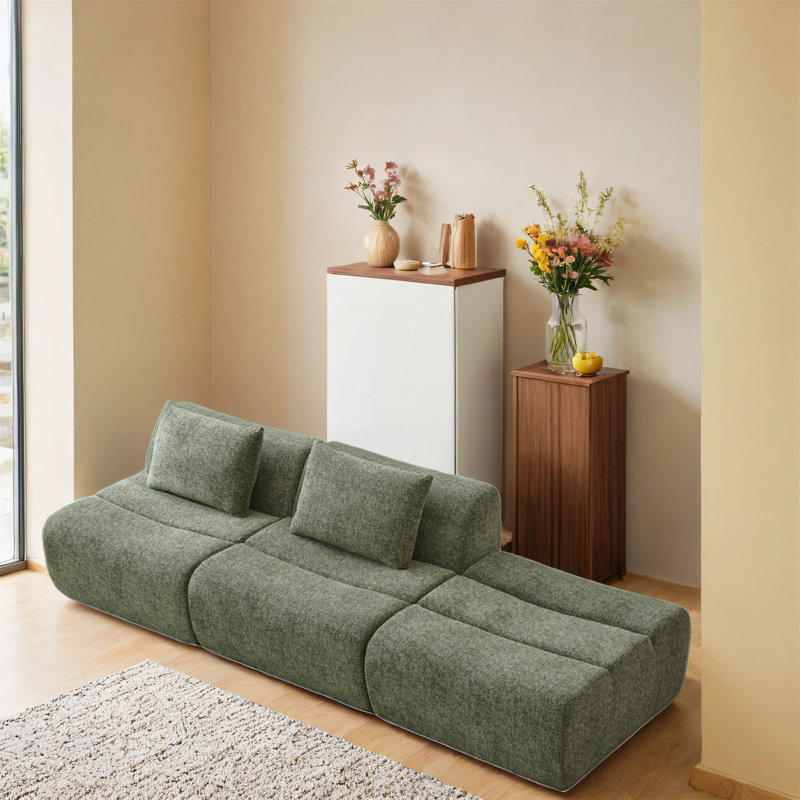 Canapé à compression extra large en chenille à trois places, Vert