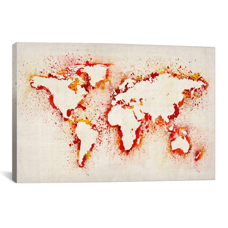 «Map of The World Paint Splash II» par Michael Tompsett, reproduction d'art sur toile, H 26 po x l 40 po x P 1,5 po