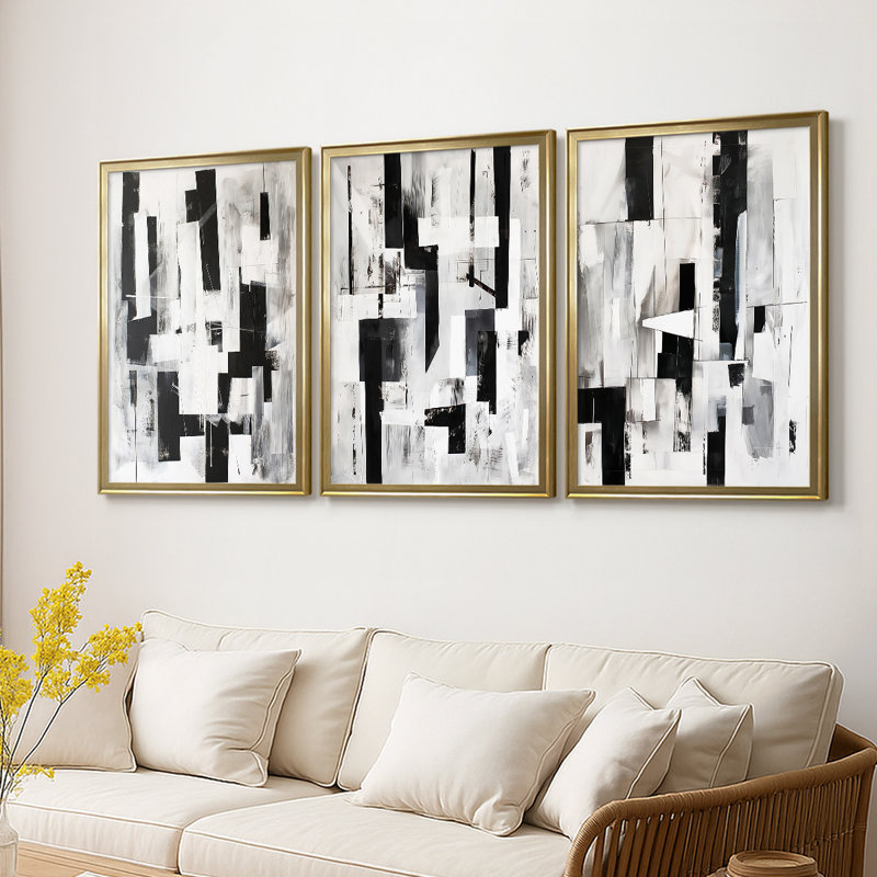 ABSTRACT Series XL - Toile tendue avec châssis sur mesure - 3 pièces, H 15 po x l 19 po, Doré