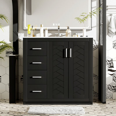 Bathroom Vanity With Sink, Wood Frame Bathroom Storage Cabinet, Freestanding Vanity With Drawers And Soft Closing Doors