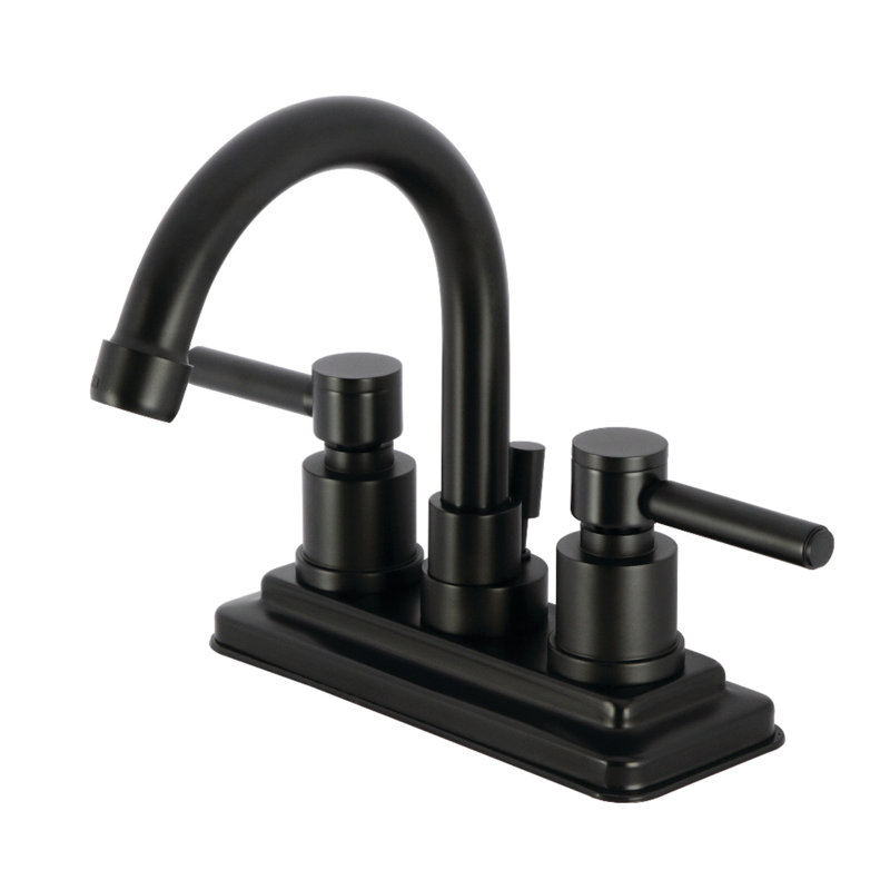 Kingston Brass Concord Two-Handle 3-Hole Deck Mount 4" Centerset Bathroom Faucet with Brass Pop-Up, Matte Black
