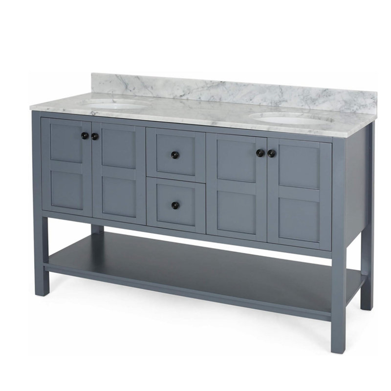 Meuble-lavabo double 61,01 avec comptoir, Gris