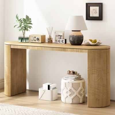 Console courbée tendance avec rayures verticales - Bureau en pin spacieux pour la construction de maisons et le processus d'assemblage simple