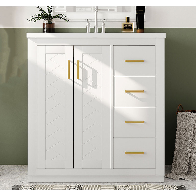 Armoire de salle de bain moderne avec lavabo supérieur, 3 tiroirs Modern, Blanc