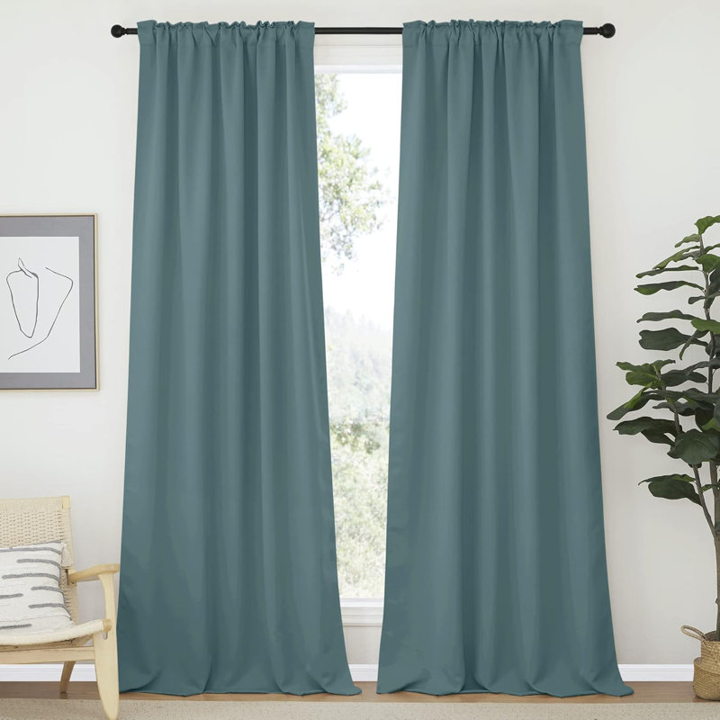 Blackout Curtain Light & Noise Reducing Room Darkening Drapes for Bedroom/Living Room/Kitchen, 2 Pieces, Grayish Blue