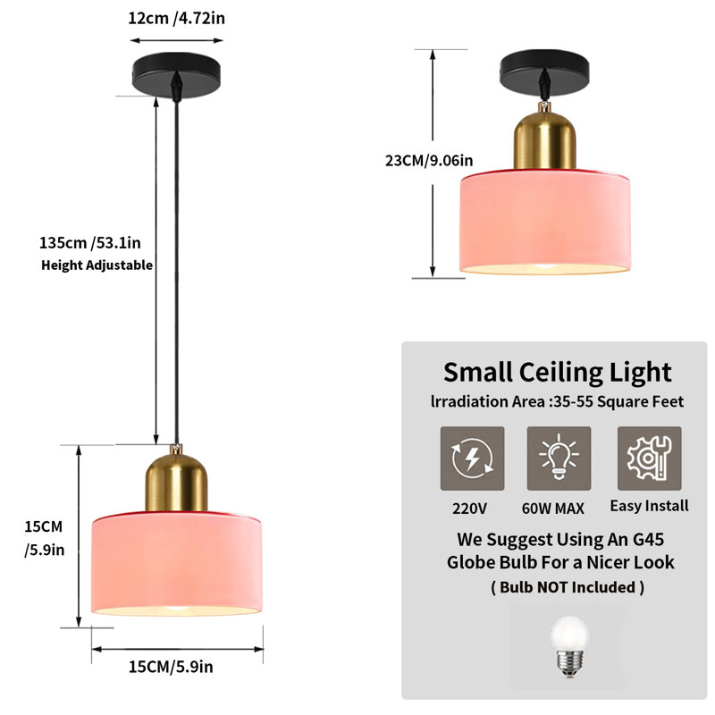 Luminaire suspendu Mid-Century, Rose, Doré