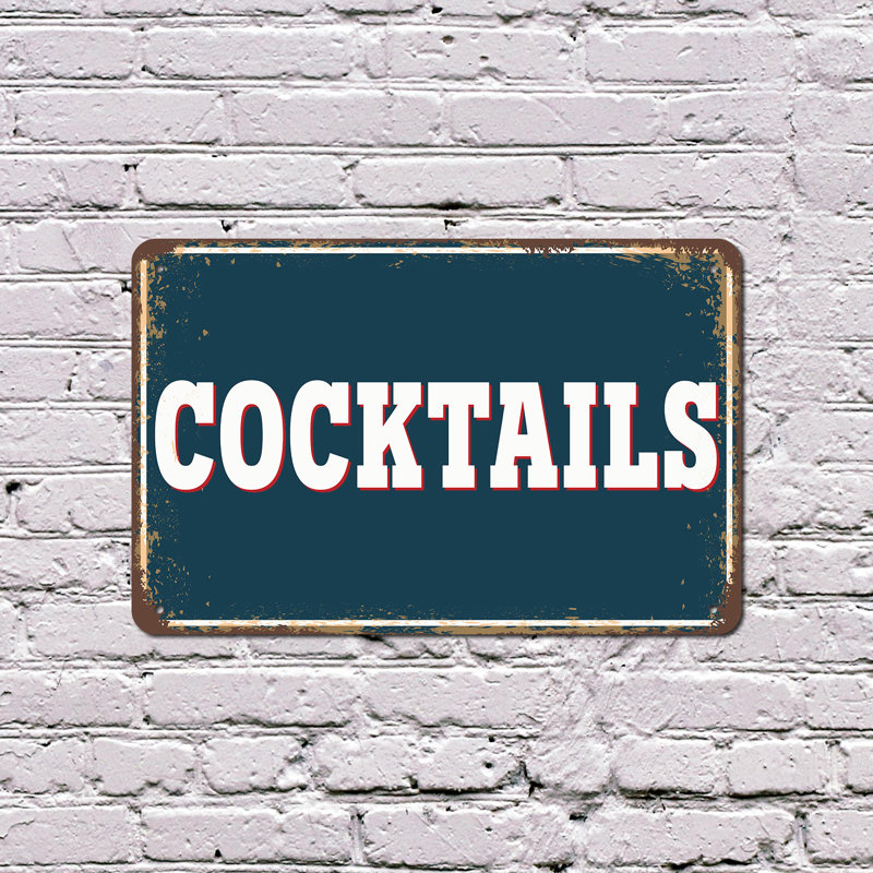 Enseigne en plastique 11 po x 17 po Cocktail, H 11 po x l 17 po x P 0,1 po