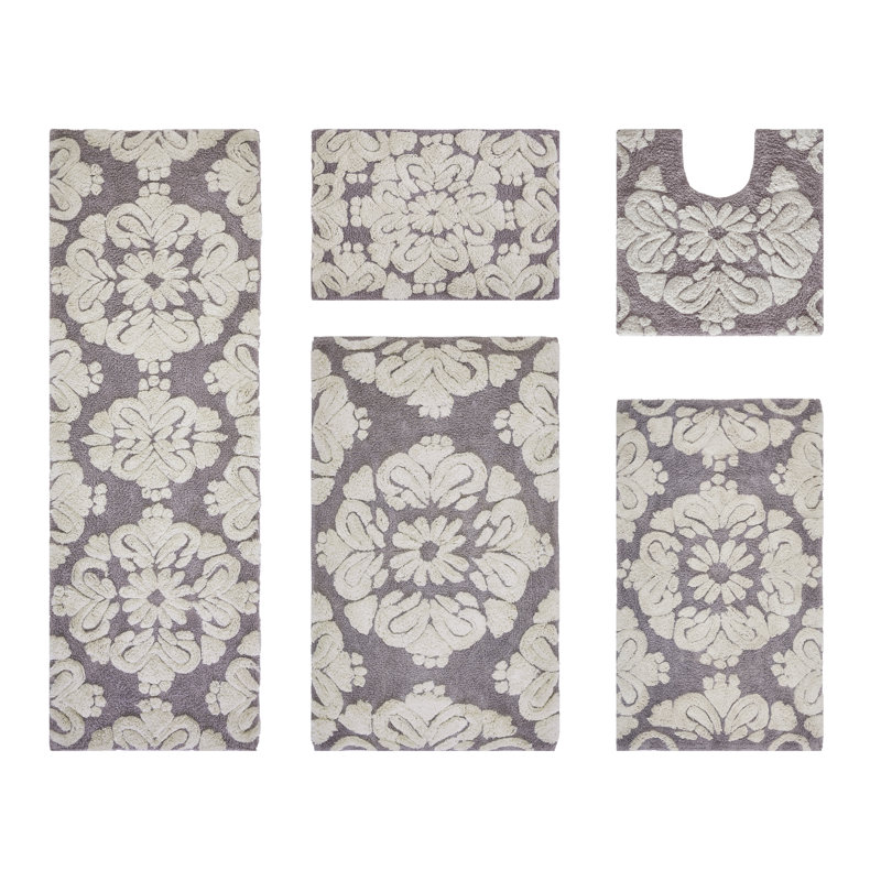 Chemash Premium 100% Cotton 1885 GSM 5-Piece Bath Rug Set, OEKO-TEX® Certified, Non-Slip Spray Latex Backing, Plush Tufted Bath Mats & Contour Rug for Shower, Bathtub, Vanity, Sink & Toilet Areas, Super Absorbent, Machine Washable, Gray