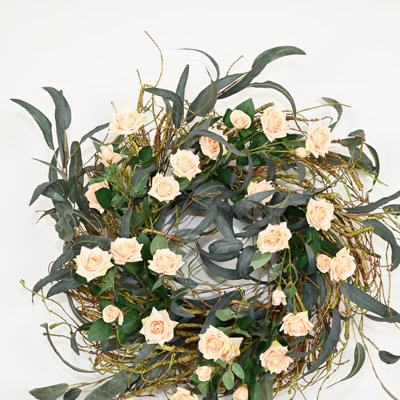 26" Artificial Farmhouse Blossom Cluster   Foliage Twigs Rose Front Door Wreath Wedding Party Valentine's Day Decor
