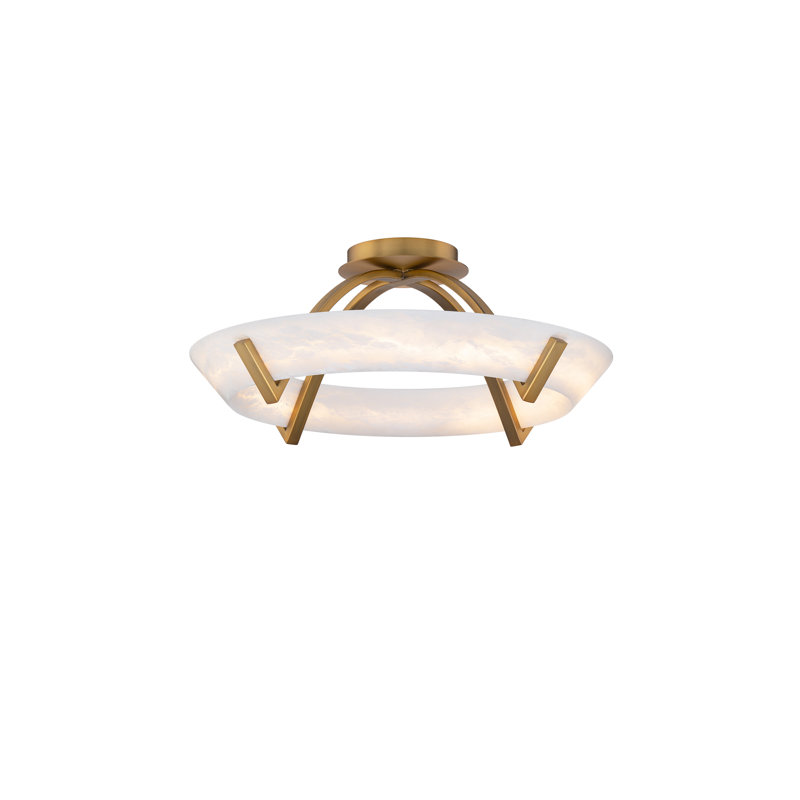 Copa Dimmable LED Semi-Flush Mount Light With Natural Spanish Alabaster, 3000K Color Temperature, Aged Brass