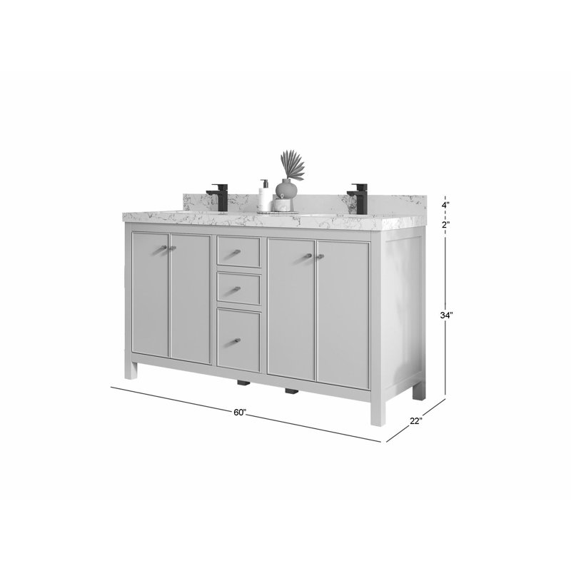 Meuble-lavabo double 60 po avec plateau en quartz Bronya