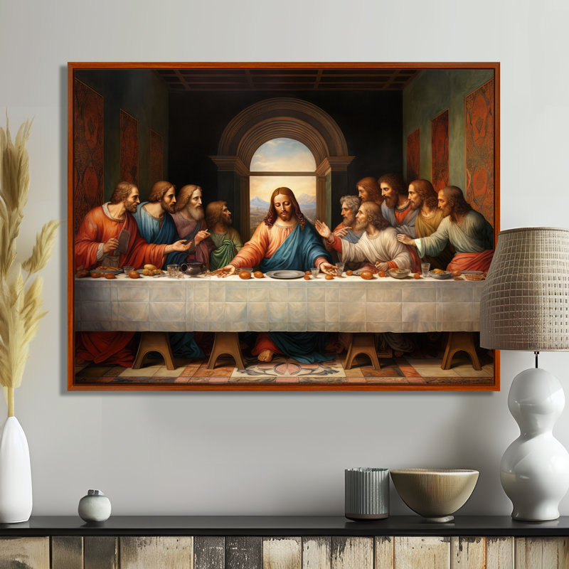 Chef-d'œuvre, le dernier repas d'aujourd'hui - Art mural de chef-d'œuvre pour le salon, 24" H x 32" W, Cadre flottant brun