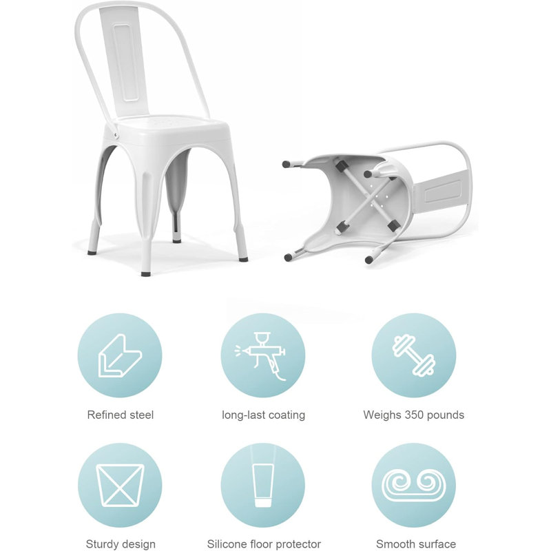 White Powder-Coated Metal Stackable Dining Chairs Set of 4