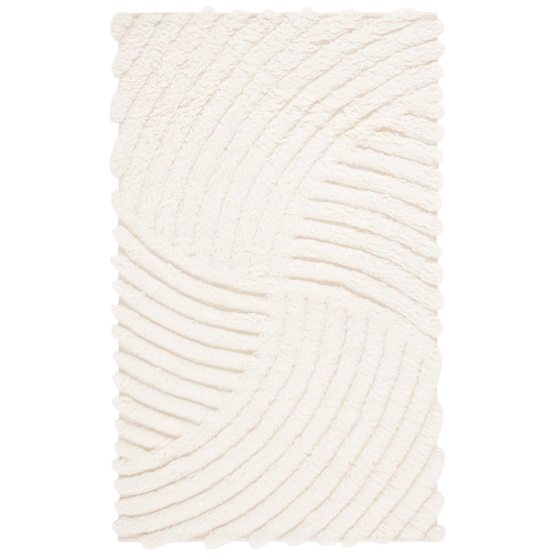 Abriel Abstract Handmade Wool Area Rug in Ivory, Rectangle 4' x 6'