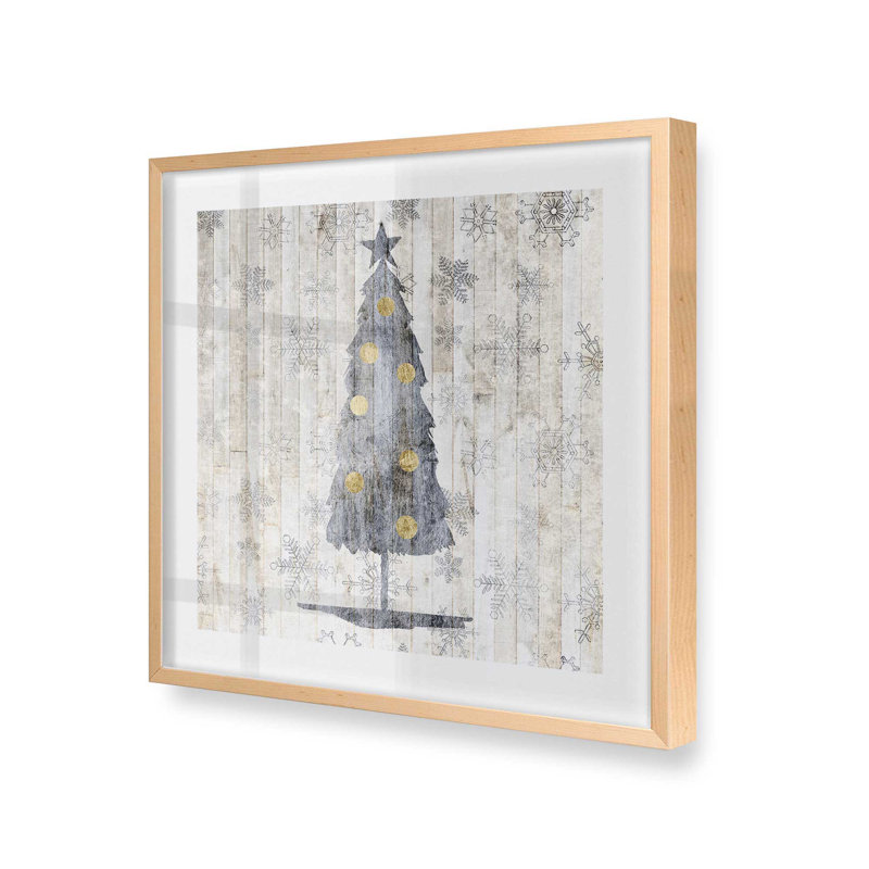 Impression d'arbre de Noël rustique argenté, H 21,5 po x l 21,5 po x P 1,25 po, Érable brut encadré