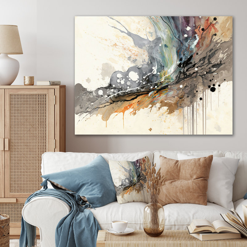 «Jazz Rhythms In Shades Of Grey III», art abstrait à l'encre liquide, Toile tendue, H 30 po x l 40 po x P 1,5 po