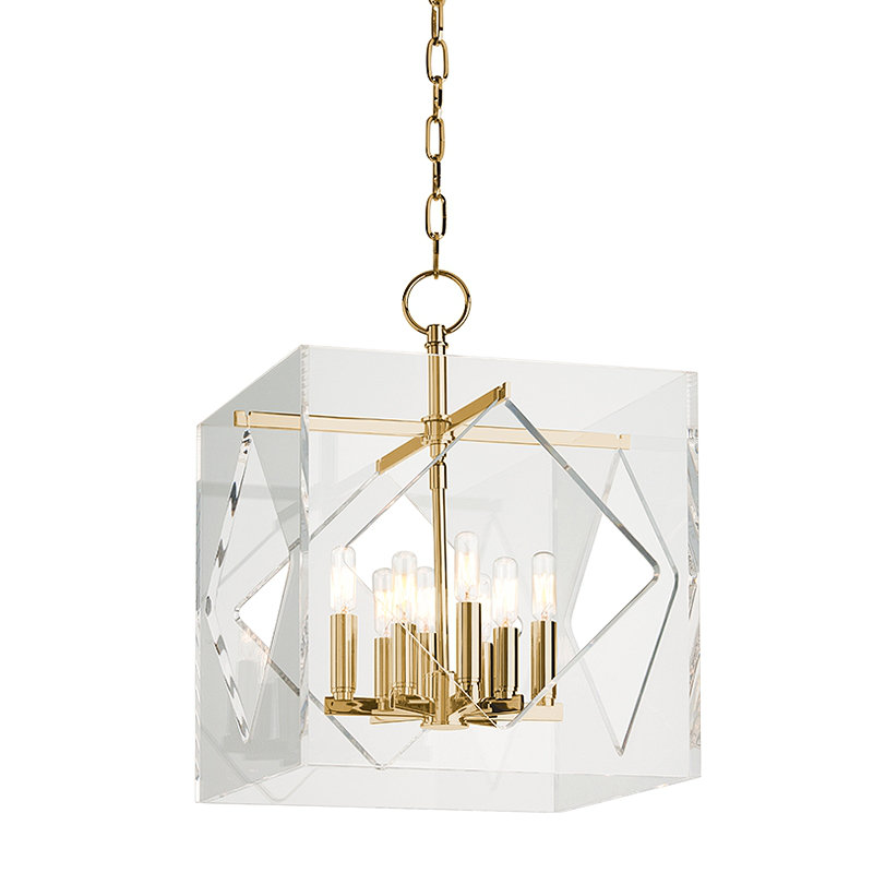 Travis 8 - Light Lantern Pendant, Aged Brass, 21.5" H x 16" W x 16" D