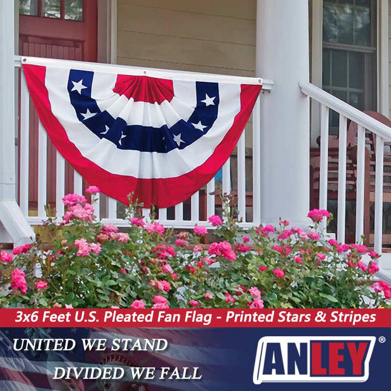 Patriotic Red White and Blue Pleated Fan Flag with Grommets