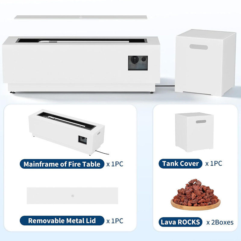 Table de foyer d'extérieur au propane de 48 po, foyer d'extérieur au gaz rectangulaire de 50 000 BTU avec réservoir caché, pierres de lave et brûleur en acier inoxydable 304 pour patio