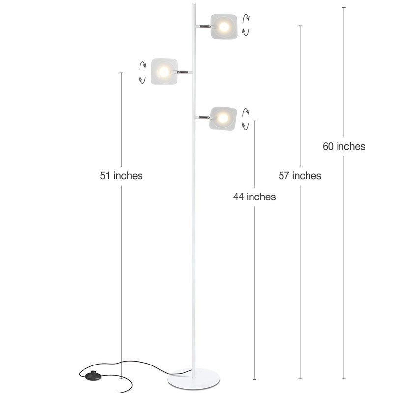 Tree Industrial LED 3-Way Dimming Floor Lamp with 3 Adjustable Spot Lights, White